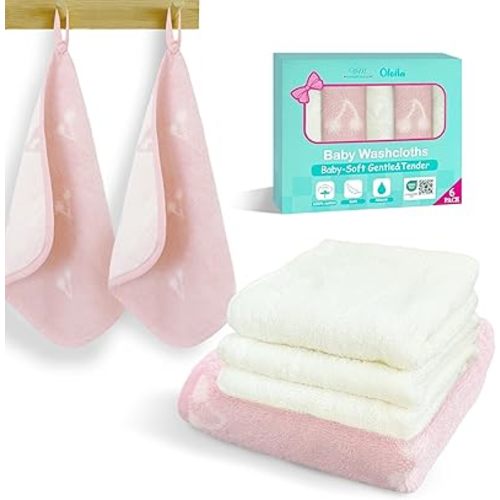 VOOVA & MOVAS 6 Pack 100% Cotton Baby Washcloths | 12x12 Inches | Highly Absorbent | Ultra-Soft Newborn Towels | Perfect Set,Baby Essentials | Jacquard Cherry & Ivory Colors