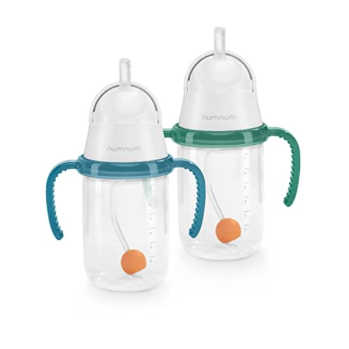 NumNum Weighted Straw Cup for Infant, 6-12 months & Toddler - Expert Endorsed 7oz Training Baby Cups w/Removable Handles - Easy to Use Self Feeding & Babies Drinking Skills - 100% Food-Grade Silicone