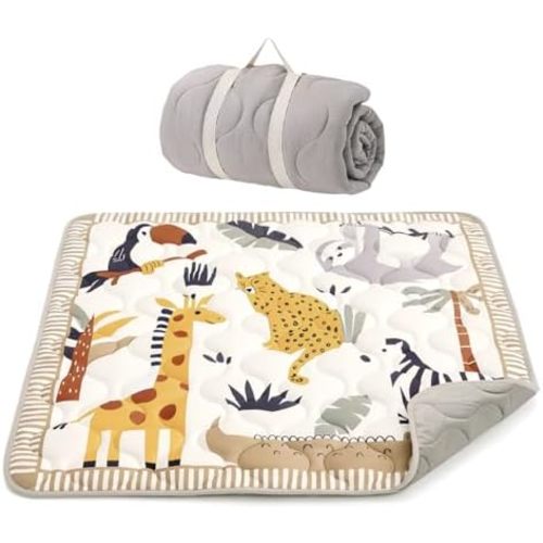 Momcozy Baby Play Mat for Floor, 50x50 Thickened Playpen Mat, Playmate for Baby Tummy Time, Waterproof & Non-Slip, Foldable Outdoor Mat with Carrying Handle, Giraffe