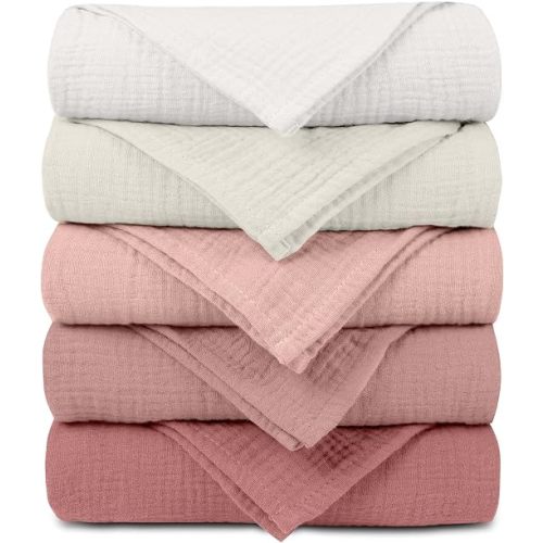 Muslin Receiving Blankets, Neutral Blanket Swaddling for Newborn Boys and Girls, 5 Pack Breathable and Skin-Friendly Swaddle Wrap for Infant Baby (Sweet Colors)