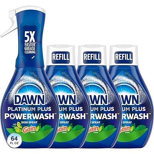 Dawn Powerwash Gain Original Dish Spray, Liquid Dish Soap, Dish Soap Refill, , 1 Starter Kit + 3 Refills, 64 Fl Oz Total (16 fl oz/bottle)