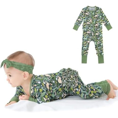 Viscose from Bamboo Ruffled Zippered One-Piece Infant Footless Sleepers Rompers 0-36 Months
