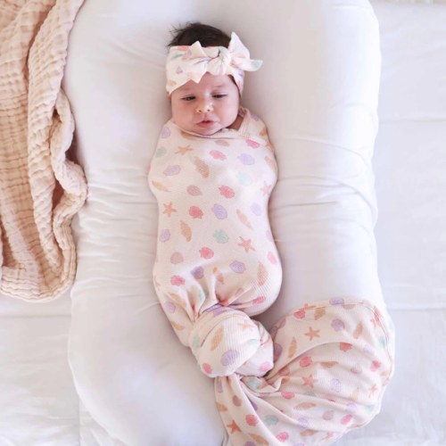 Saltwater Shells Bamboo Waffle Oversized Swaddle Blanket | Caden Lane