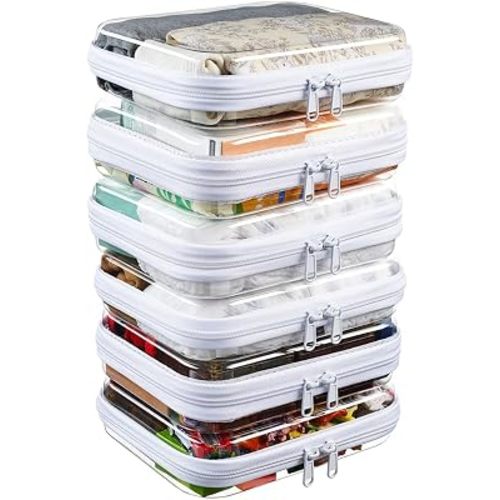 6-Pack Medium Clear Hard Shell Zipper Pouches, Clear Zipper Bags, Hard Case Pouches for Purse & Diaper Bag Organizer, and Travel Essentials (6M)