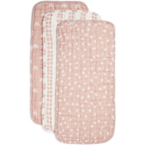 Nana Baby Burp Cloths | 100% Organic Muslin Cotton | Set of 3 (Desert Pink/Ivory)
