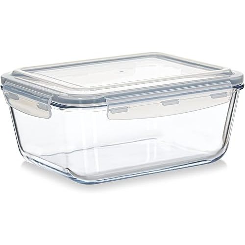 Large Glass Food Storage Container - Baking Containers with Hinged Locking Lids. 100% Leak Proof. 12 Cups / 3000 ml