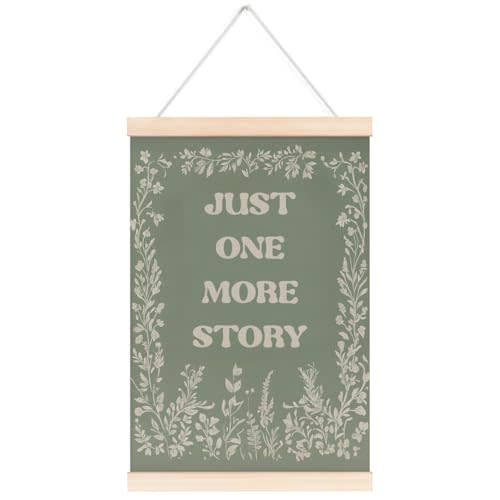laveliabel Just One More Story Nursery Poster Hanger Frame, Kids Room Wall Decor, Reading Corner Quote Banner Poster with Wood Hanger, Sage Green Wall Art Decor for Nursery Playroom Classroom, 12x16in