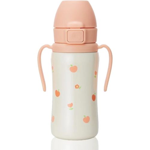 GROSMIMI Stainless Steel Baby Straw Cup, Insulated Spill-Proof Sippy Cup with Carry Strap & Flip-Top for Toddlers 12+ Months, Bite-Resistant Silicone Straw, BPA-Free, Stage 2, 10oz (Peach Flower)