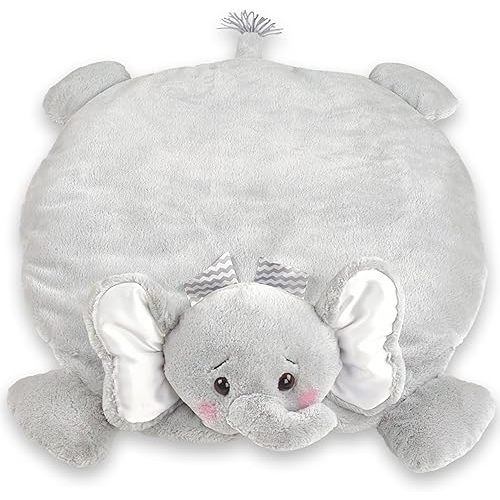 Bearington Baby Lil’ Spout Tummy Time Mat, 30 x 30 Inch Elephant Plush Stuffed Animal Blanket, Baby Elephant Nursery Décor - Tummy Time Blanket