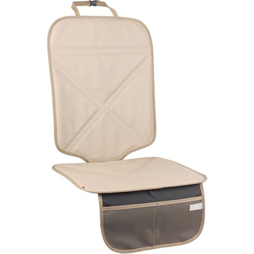 Car Seat Protector Leather Waterproof Child Safety Seat Protector Cover with Thick Pad and 2 Large Pockets Durable Kick Mat for All Auto Seat (Black)