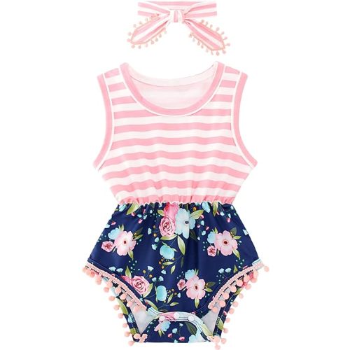 BFUSTYLE Baby Girl Clothes 0-24 Months Outfit Sleeveless Infant Romper Bodysuit with Headband