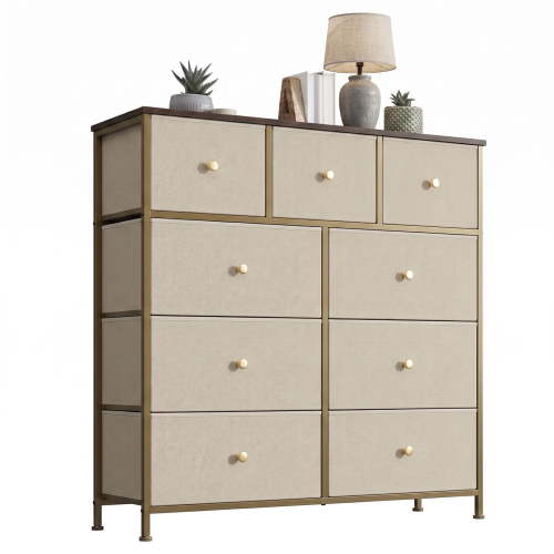 edx 9 Drawer Fabric Dresser for Bedroom, Chest of Drawer Organizer Storage Cabinet for Closet, Entryway,Khaki