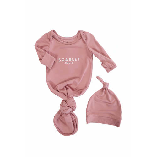 Girl Personalized Bamboo Newborn Baby Knot Gown & Hat