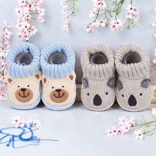 2 pairs unisex annimals Baby Knit Booties - Soft Fleece-Lined Bear Design, Warm Non-Slip Infant Shoes (0-12 Months)