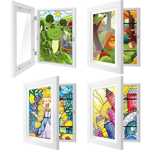 4 Pack Kids Art Frames 8.5x11 Inch Kids Artwork Flip Frame Changeable for Picture Display, Children School Drawing Projects Storage, Horizontally Vertically Wall Hanging, Front Opening, White