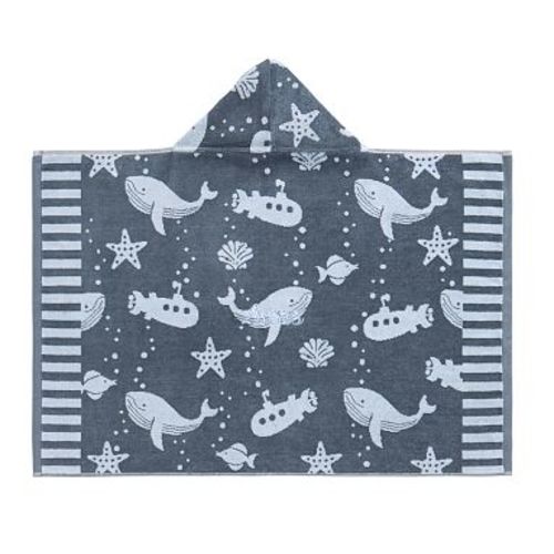 Bubbles Whale Jacquard Baby Beach Hooded Towel ,Multi