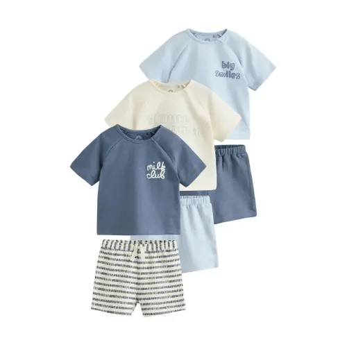 6-Pack Slogan Graphic T-Shirts & Assorted Shorts Set