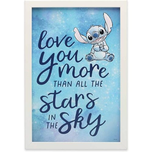 Disney Lilo and Stitch Love You More Framed Wood Wall Decor - Adorable Stitch Wall Art for Kids' Bedroom or Movie Room