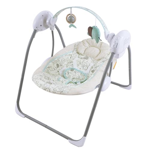 Baby Swing for Infants, 0-9 M,20lbs, Green | Newborn Swing with 5 Speeds, Music & Soothing, Cute Pattern Soft Cushion Seat,Timer & Removable Bar, Indoor Use