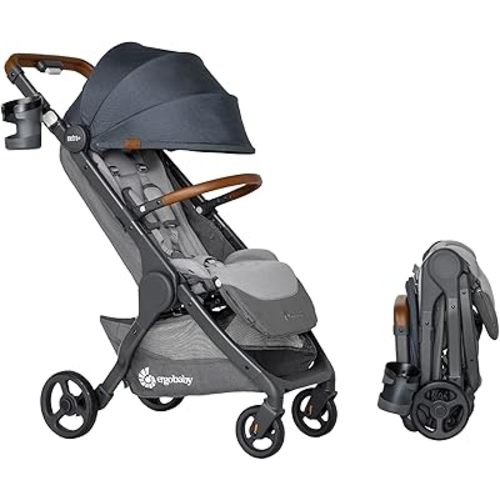 Ergobaby Metro+ Deluxe Compact Baby Stroller, Lightweight Umbrella Stroller Folds Down for Overhead Airplane Storage (Carries up to 50 lbs), Car Seat Compatible, London Grey