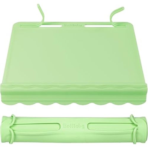 Silicone Placemats for Baby & Kid, Eating Mat with Teething Edge Bumper, Rollable Travel Baby Mat with Built-in Rope, Green