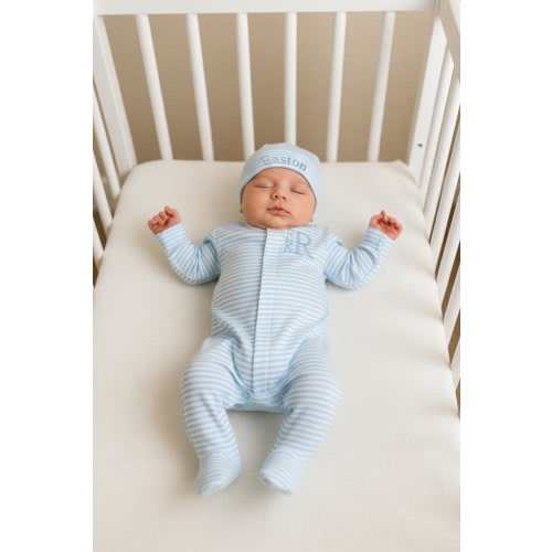 Coming Home Outfit — Pima Cotton Baby Boy Zipper Footie with Hat, Personalized Name Embroidery, Going Home Outfit, Baby Boy Clothes