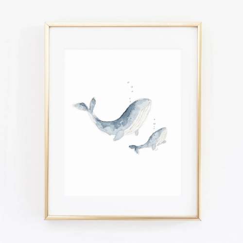 mama + baby whale watercolor wall art print – emily lex studio