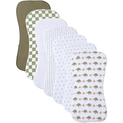 Baby Burp Cloths, 7 Pack, Assorted Prints with Squirrel, Dinosaur and Bear Themes (Green-wg)
