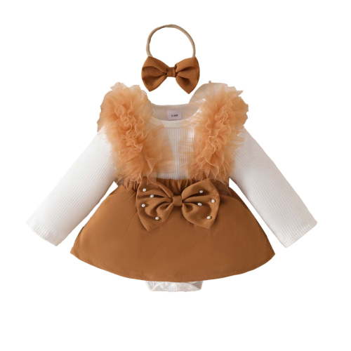 Infant Brown Little Girls Clothes Baby Girl Rompers Dresses Newborn Girl Outfits Baby Girl Spring Clothes Infant Dresses 0-3 Months