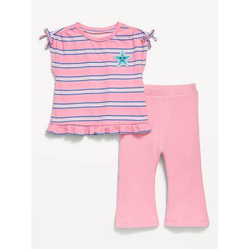 Printed Ruffle-Trim Top and Ribbed Flare Leggings Set for Baby
