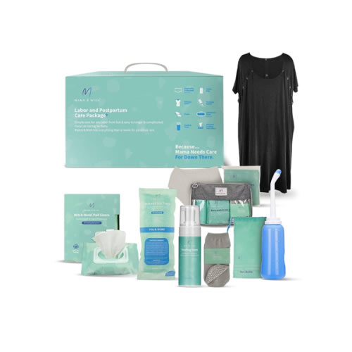 Postpartum Care Kit for Mom (14-Piece) - Includes Labor and Delivery Gown, Peri Bottle, Witch Hazel Foam, Pad Liners & More! with Hospital Essentials for Women After Birth