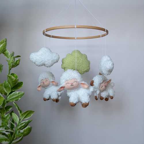 Sheep Baby Mobile Boucle Nursery, Neutral Baby Crib Decor