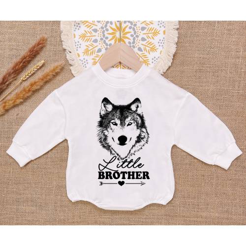Little Brother Wolf Baby Romper Sweatshirt, Pregnancy Announcement Romper, Wolf Lover Baby Bodysuit, Newborn Outfit