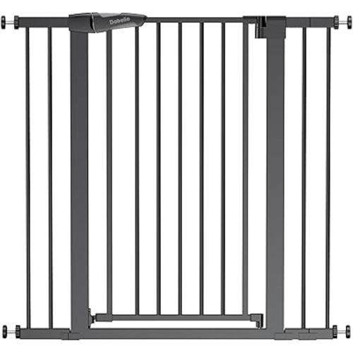 Babelio 36" Tall Baby Gate, 26-40" Wide Auto Close Pet Gate, PressGuard C5 Pressure Mounted Metal Dog Gate, Easy-Install No Drilling, No Tools Needed, with Wall Protectors and Extension Kits, Black