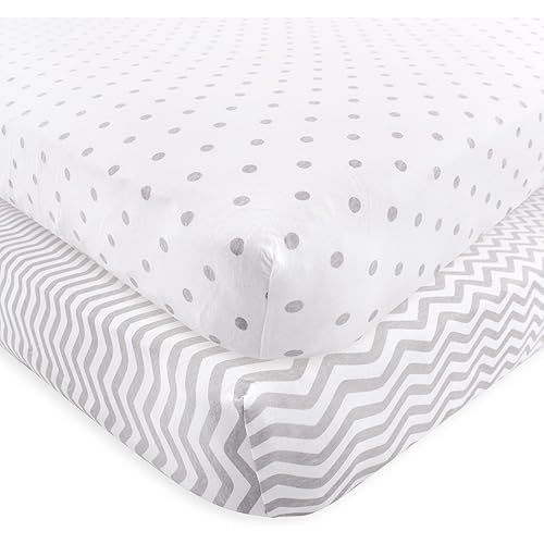 Luvable Friends Unisex Baby Fitted Crib Sheet, Gray Chevron Dot, One Size