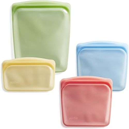Stasher Premium Silicone Reusable Food Storage Bags, 4-Pack, Multi | Multi-Use Food Storage Bags, Lunch Bag, Travel Containers | BPA Free, Leak-free, Dishwasher-Safe, Eco-friendly