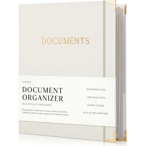 Important Document Organizer Set with Folders - Complete Linen Ring Binder