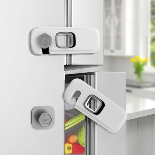 BECOMTO 5 Pack Childproof Refrigerator Lock,Baby Safety Fridge Door Lock,Freezer Lock Apply to Max 1"(25mm) Sealing Strip,Cabinet Cupboard Lock for Toddlers,Easy to Install,No Tools Need or Drill,Grey
