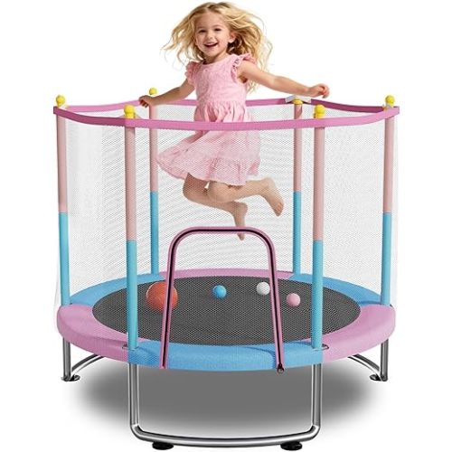 Kids Trampoline with Safety Net – 440lbs Capacity, Upgraded Rust-Proof Ring Legs, Adjustable Gymnastics Bar & Toys – Indoor Outdoor Toddler Trampoline for Boys & Girls Ages 1-8
