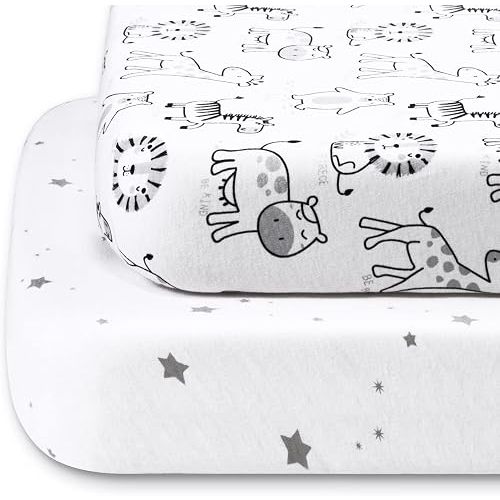 Beberoad Love 2 Pack Fitted Cirb Sheets for Standard Crib and Toddler Mattress, 100% Cotton Soft Crib Toddler Bed Sheets for Boys Girls-Elastic Washable, White, 52 x 28 x 9 Inches