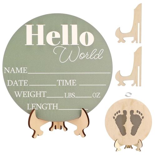 Jeffdad Wooden Baby Name Announcement Sign, 7.08" Birth Announcement Sign Hello World Newborn Photo Prop for Babies for Baby Shower Party Gift Keepsakes (Green)
