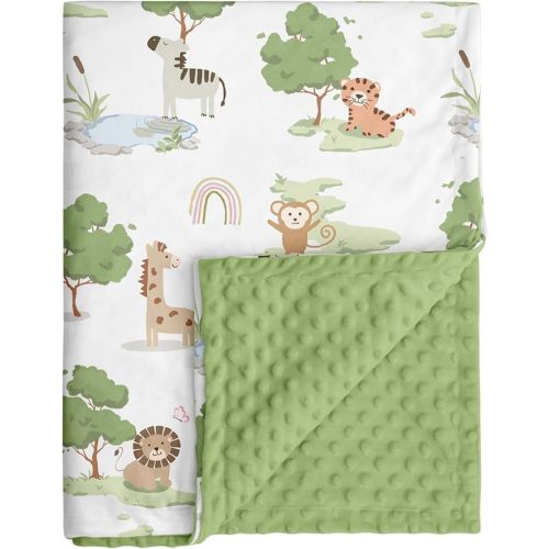 CIVARUA KIDS Baby Blankets for Neutral, Green Animals, 30x40 | Soft Cozy Fleece Receiving Blanket for Newborn & Toddler, 3D Minky Dotted Backing, Breathable for Crib, Stroller & Tummy Time