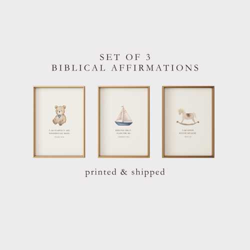 Biblical Affirmations Nursery Prints: Vintage Christian Decor (Set of 3) (Physical Print)