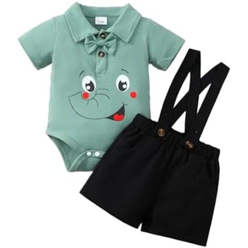 SUNNY PIGGY Baby Boy Clothes Newborn Outfits Cartoon Romper Infant Adjustable Overalls Suspender Jumpsuit Shorts Set