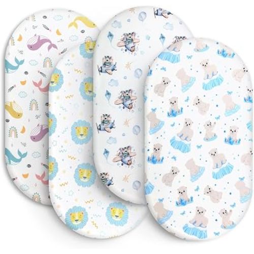 Baby Bassinet Sheets for Baby Boy Girls,4-Pack Fitted Bassinet Sheets Set Compatible with Halo Bassinest Swivel Sleeper,Baby Delight,Angelbliss,32"X16" (Land Sea)