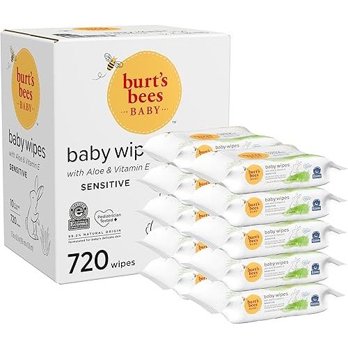 Burt’s Bees Baby Wipes, Unscented Natural for Sensitive Skin with Aloe and Vitamin E - 72 Baby Wipes – 10 Pack