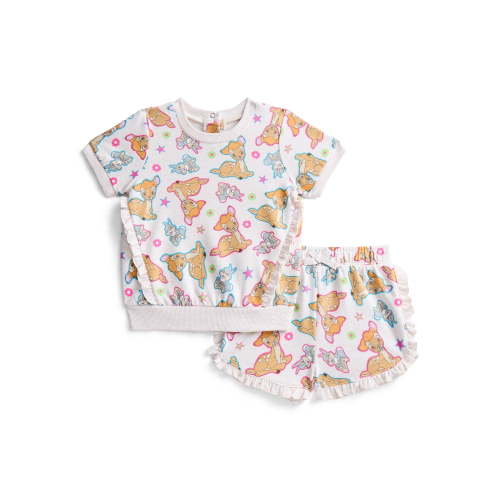 Bambi Baby Girls Short Sleeve Allover Print Ruffle Shirt and Matching Shorts Set, 2-Piece, Sizes 0/3M-24M