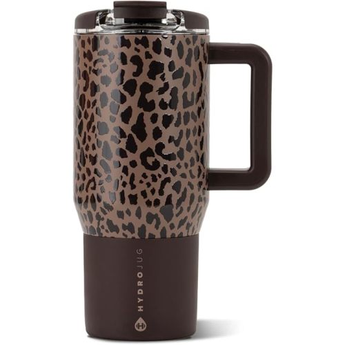 HydroJug Coffee Traveler 20oz Ceramic-Lined Mug with Handle, Brown Leopard
