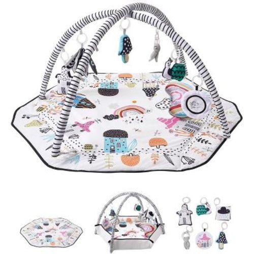 VEVOR Baby Play Gym Mat, large 41.7" tummy time mat,6 detachable sensory toys, fold-up sides and soft fabric for newborn sensory and motor development