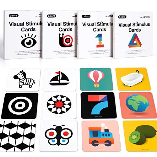 beiens High Contrast Baby Flashcard, 80 Pcs 160 Page Black White Colorful Visual Stimulation Learning Activity Card for Babies Ages 0-3-6-12-36 Months, 5.5'' x 5.5'' Newborn Infants Toys Gift